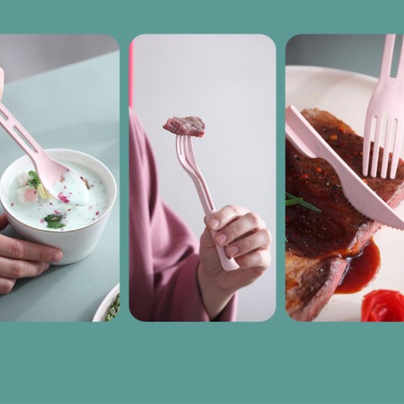 Cutlery Portable Travel Plastic Wheat Material Spoon Fork And Knife Set - Picture 11 of 16